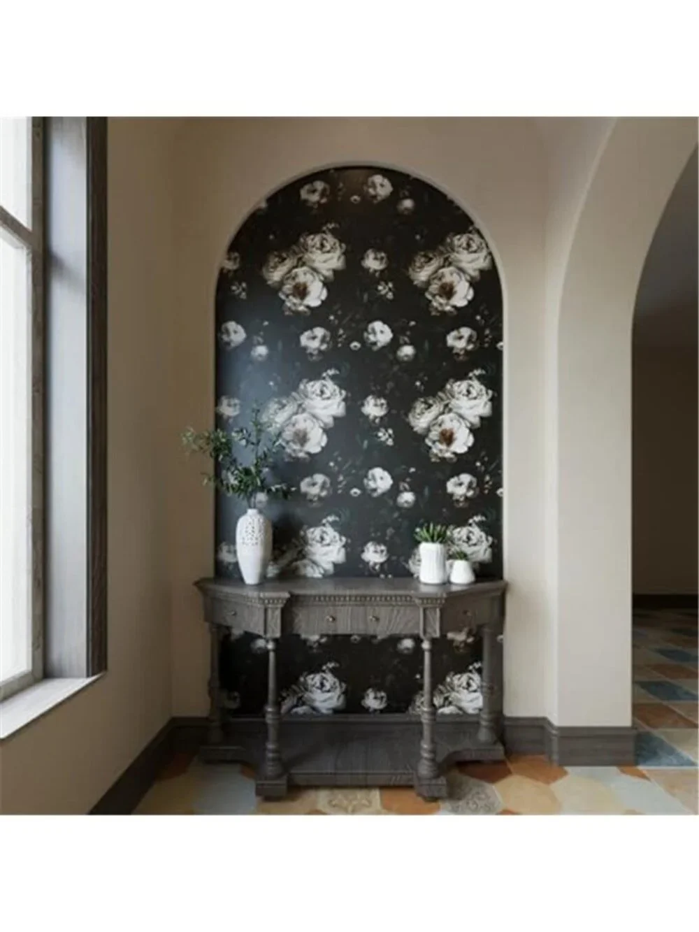 Black Floral Peel And Stick Wallpaper Vintage Rose Mushroom Contact Paper Decor